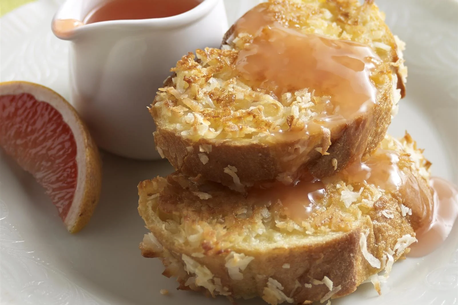Tropical Baked French Toast with Ruby Red Grapefruit Syrup