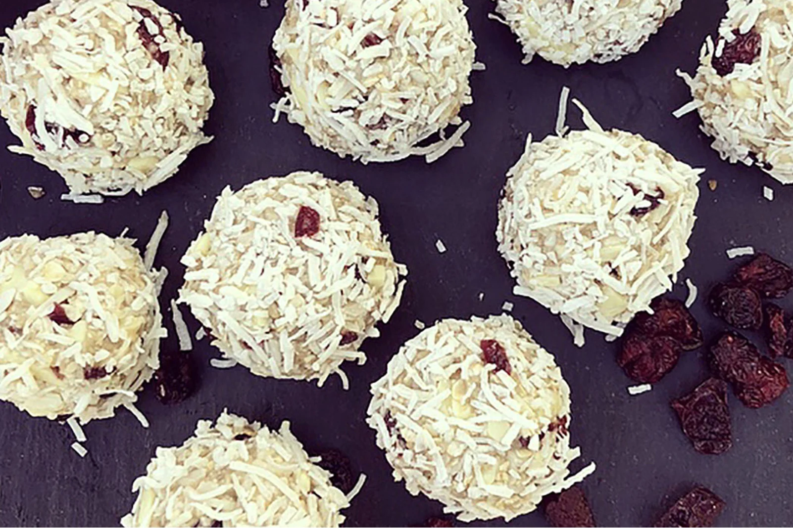 Cranberry White Chocolate and Coconut Protein Balls
